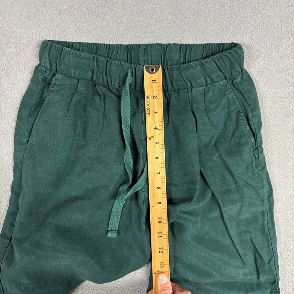 Zara Pants Womens XS Green Tapered Capri Drawstring Elastic Waist Linen Blend